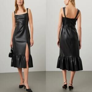 Sachin & Babi Laura Dress Faux Leather Sleeveless Ruffle Hem Midi Sheath Black 4